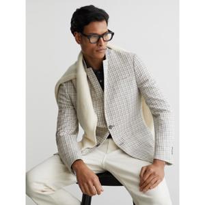 REISS Canty Houndstooth Single-Breasted Blazer